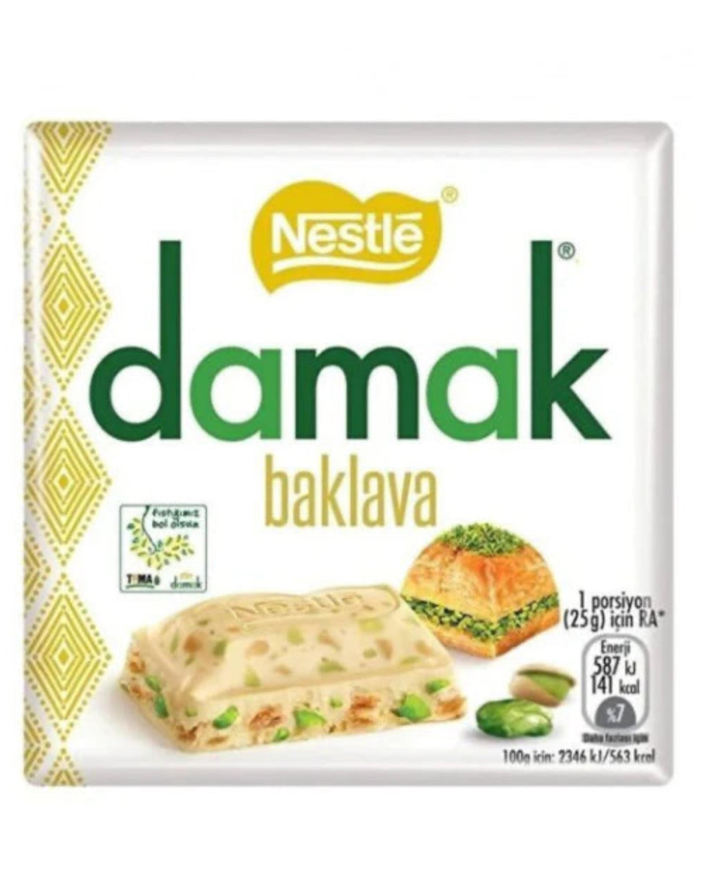 Nestle Damak Baklava White Chocolate with Pistachio Chocolate Bar 60g