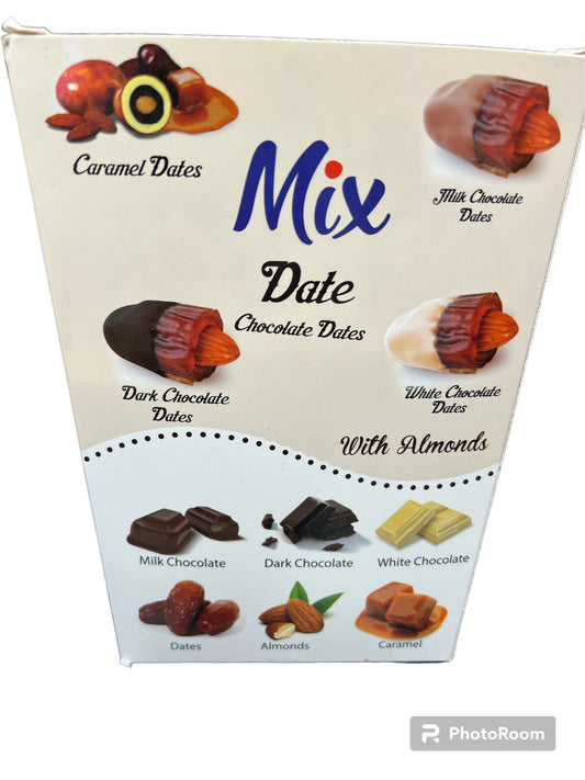 Mixed chocolate dates with almond