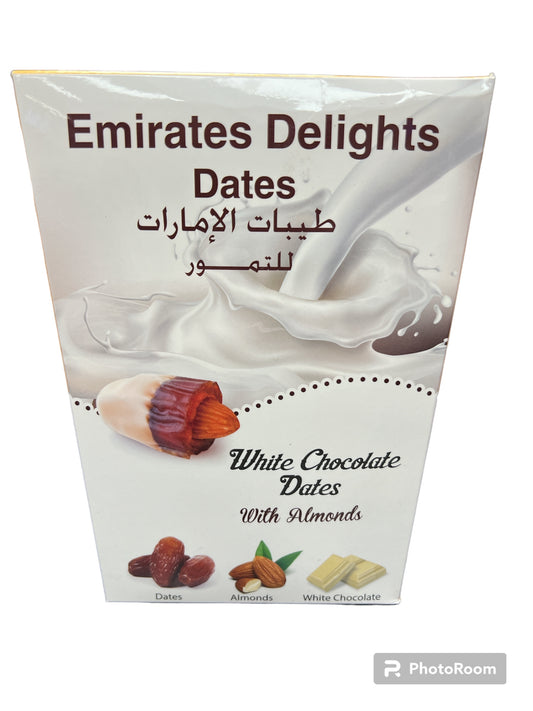 White chocolate dates with almonds