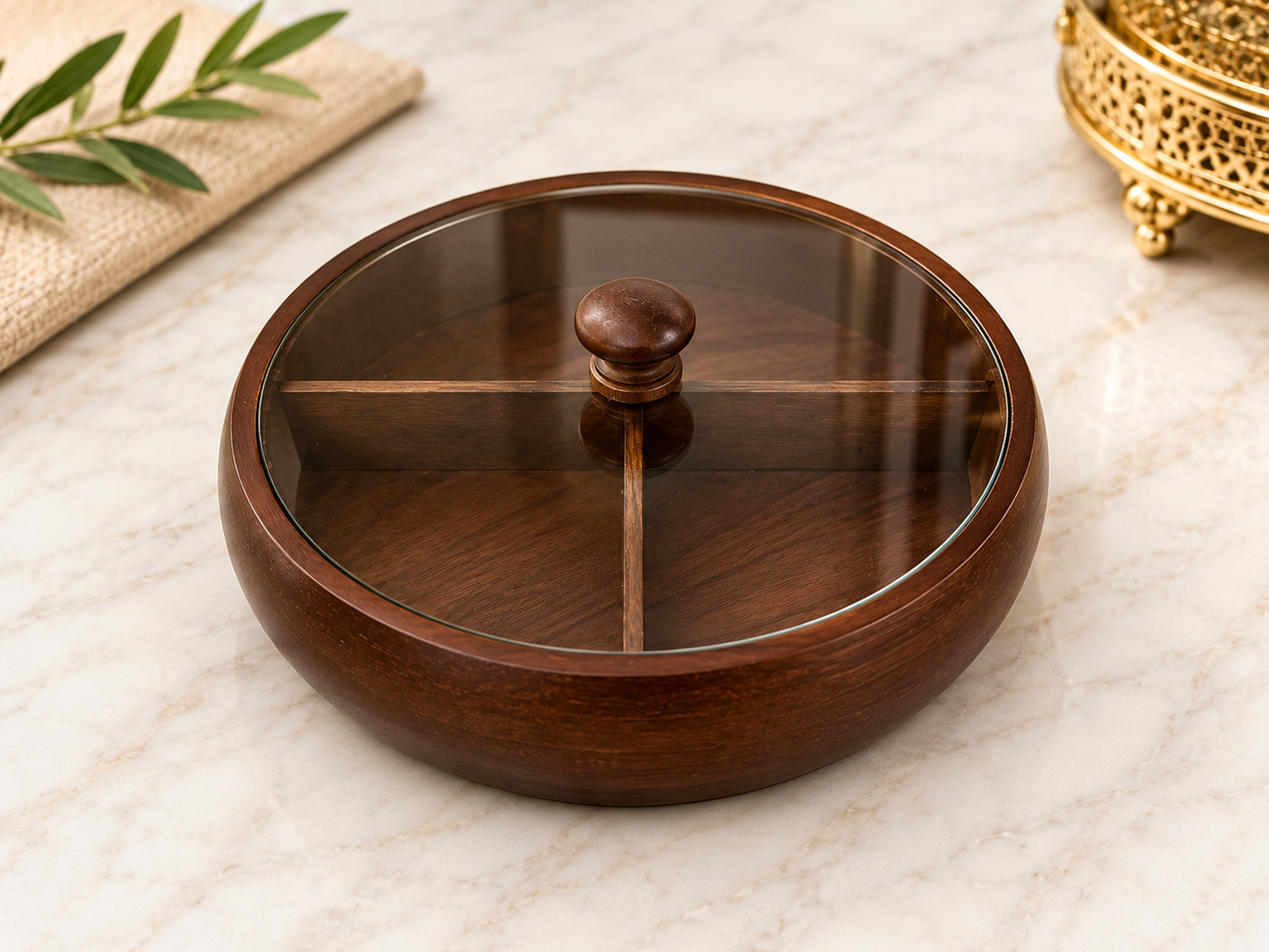 Round Wooden Snack Organizer
